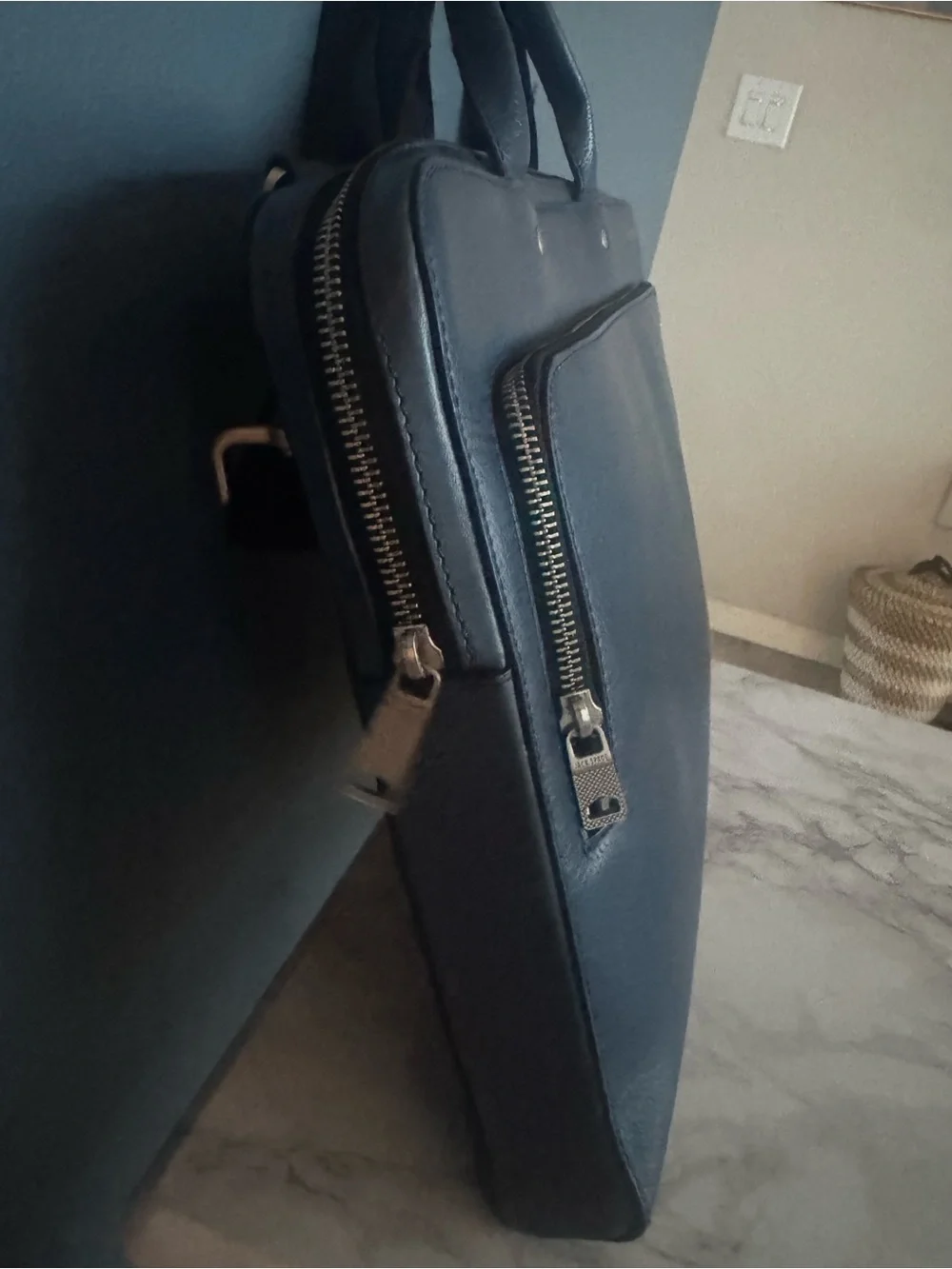 Jack Spade Mason Leather Slim Briefcase Cobalt Blue